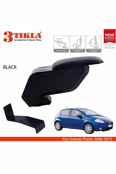 3 Tıkla Fiat Grande Punto 2006-2012 Delmesiz Çelik Ayaklı Siyah Kolçak Kol Dayama