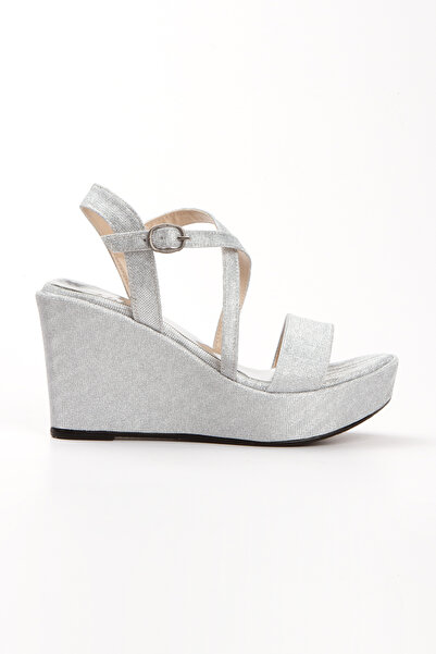 Miss Mitto Stylish Summer Shoes with Silver Color Glitter Detail - Open Back, Cross Band, Wedge Sole