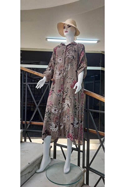 Bohem Stil Италианска ленена рокля с дълго деколте и яка на риза