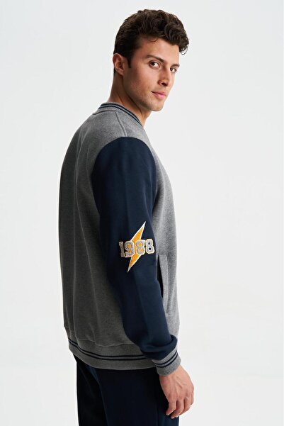 Arma Ανδρικό φούτερ K από γκρι βαμβακερό κανονικό γιακά παλτό 28264650401