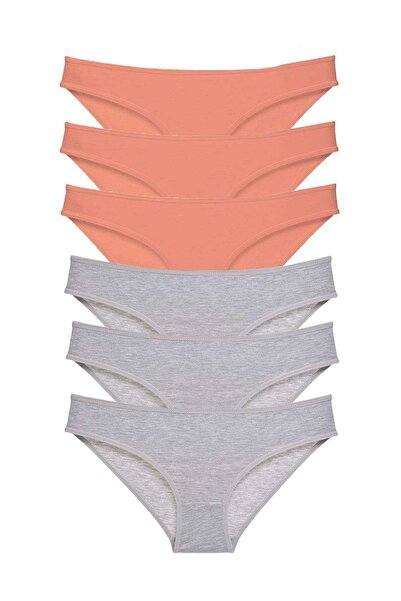 OEM طقم سراويل داخلية نسائية من الليكرا مكونة من 6 قطع، لون رمادي فاتح