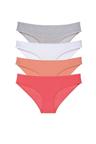 Ethab Ticaret 4 Pieces Lycra Super Eco Women's Slip Panties - Gray, White, Powder Fuchsia