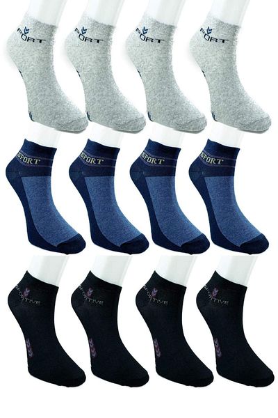 Royaleks 12 Pairs Cotton Men's Summer Sports Ankle Socks Black Gray Navy Blue