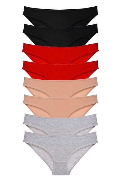Ethab Ticaret 8 Pieces Lycra Super Eco Women's Slip Panties - Black, Red, Skin, Gray