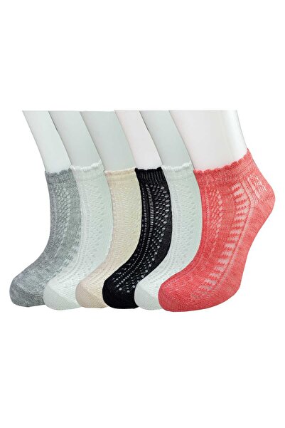 teknoparkx 6 Pieces Knitted Embroidered Women's Fancy Ankle Socks