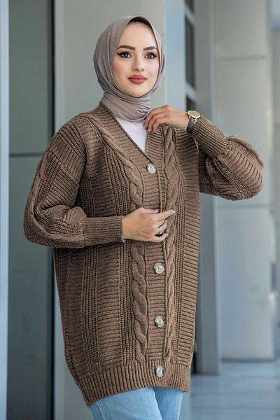 LUGMO Γυναικεία πλεκτά Hijab Ζακέτα με 5 κουμπιά μαλλιά πλεκτή ζακέτα βιζόν