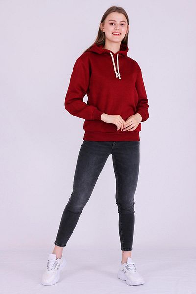 Tshirthane Hanorac cu glugă pentru femei, roșu Claret Basic Oversize. Hanorac cu 3 fire