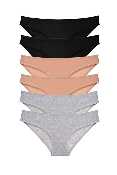 CT STONES 6 Pieces Super Eco Set Lycra Women's Slip Panties Black Skin Gray