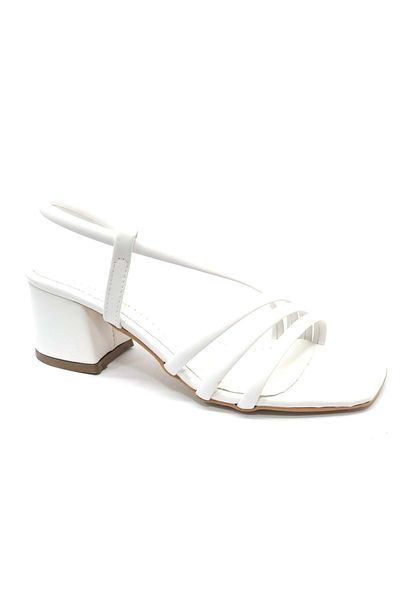 KCMN 6 cm Heeled and Open Back White Women's Classic Shoes - Feles Stripe Piping