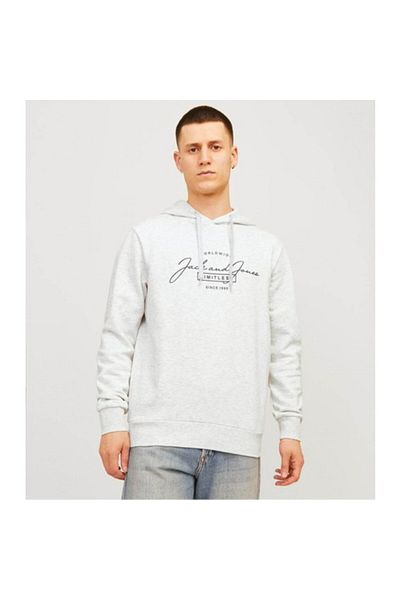 Jack & Jones Мъжки суитшърт с качулка Jjferris, бял - 12256838