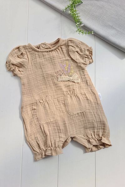 Babydonat Cotton Muslin Baby Girl Jumpsuit - Floral Embroidered