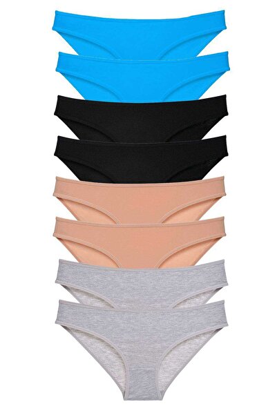 OEM 8 Pieces Super Eco Set Lycra Women's Slip Panties Black Skin Gray Mi