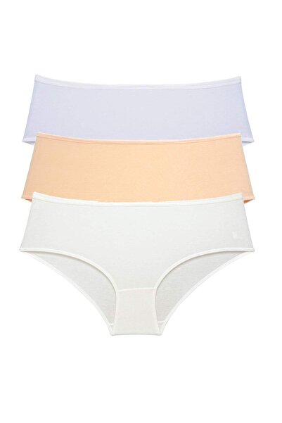 teknoparkx 3 Pieces Women's High Waist Bato Panties White Skin Cream