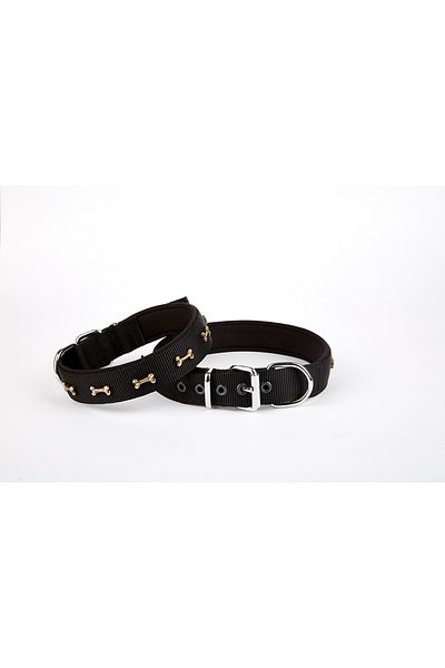 Wovna Soft Bone Patterned Dog Collar 2 cm X 45 cm Black