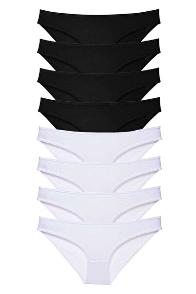 CT STONES 8 Pieces Super Eco Set Lycra Women's Slip Panties Black White