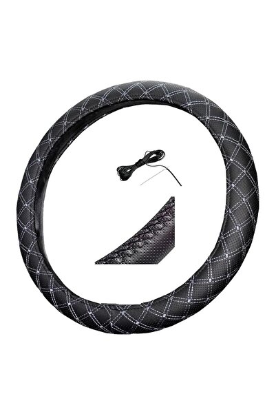 Fox Direksiyon Kılıfı 48 cm Siyah Kamyon Tır Otobüs Dikişli Gri Nakışlı Dikmeli