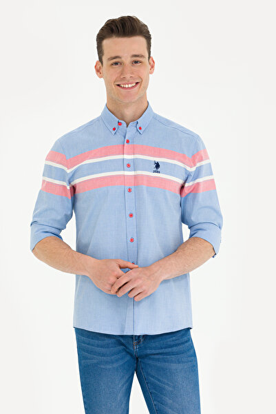 U.S. Polo Assn. قميص رجالي أزرق بأكمام طويلة 50264397-VR030