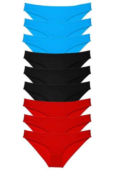 teknoparkx 9 Pieces Super Eco Set Lycra Women's Slip Panties Black Red Blue