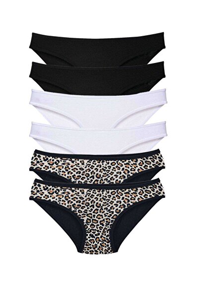 Generic Brand 6 Pieces Lycra Women's Slip Panties Leopard Black White