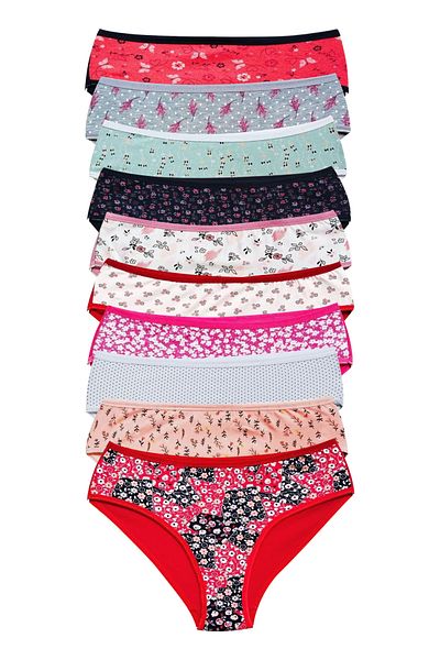 Ethab Ticaret Cotton Wide Brim Lycra Patterned Bato Women's Panties 10 Pack