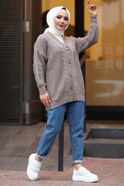 LUGMO Oversize Γυναικεία Πλεκτά Hijab Ζακέτα Mink