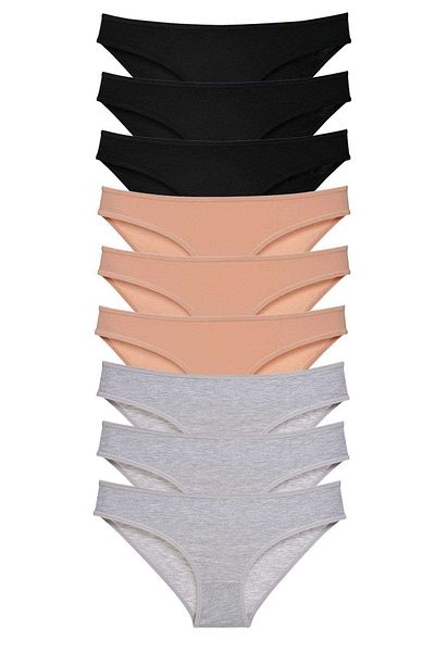Ethab Ticaret 9 Pieces Super Eco Set Lycra Women's Slip Panties Black Skin Gray