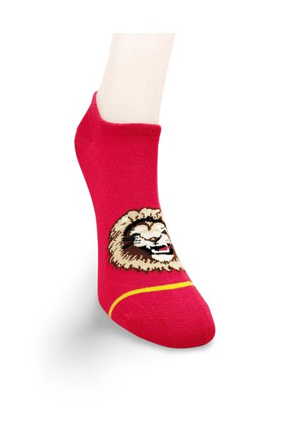 Ethab Ticaret Yellow Red Lion Patterned Sporty Unisex Short Ankle Socks Summer 1 Pair