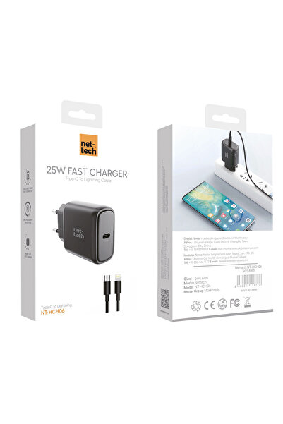 Nettech Nt-hch06 Pd 25w Type-c Lightning Kablo Şarj Aleti (SİYAH)