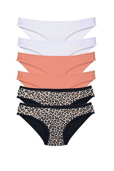 Ethab Ticaret 6 Pieces Leopard Patterned White Lycra Women's Slip Panties
