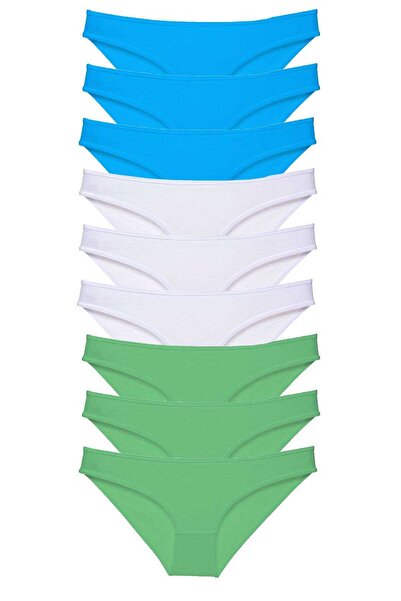 teknoparkx 9 Pieces Super Eco Set Lycra Women's Slip Panties Green White Blue