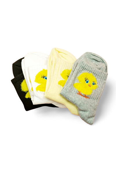 CT STONES Plush Chick Embroidered Women's Socket Socks 4 Pairs