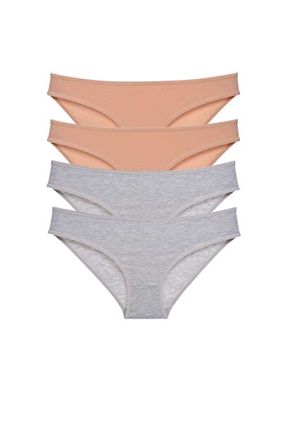markentegra 4 Pieces Super Eco Set Lycra Women's Slip Panties Skin Gray