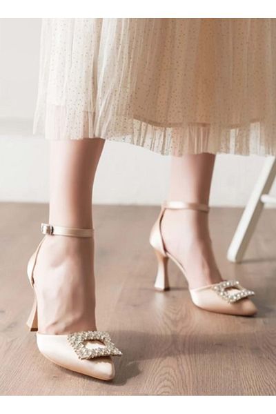 KOCAMANLAR Feles Square Stone Detailed Heeled Women's Evening Dress Shoes TEN