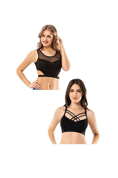 Ethab Ticaret Kota 4 Pieces Black Tulle Patterned Cross String Bustier