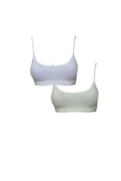 Ethab Ticaret White and Cream Bustier with Pad and Rope Strap, 2 Pieces