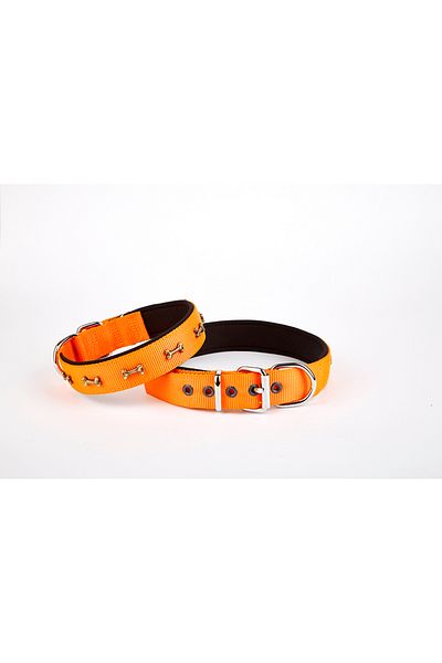 Angoravi Soft Bone Patterned Dog Collar 2 cm X 45 cm Orange