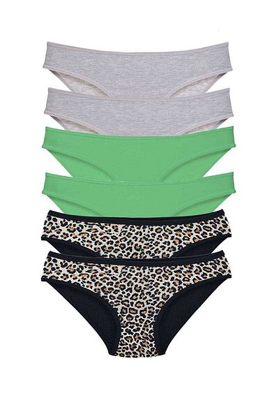 sedustore 6 Pieces Lycra Women's Slip Panties - Leopard Gray Green