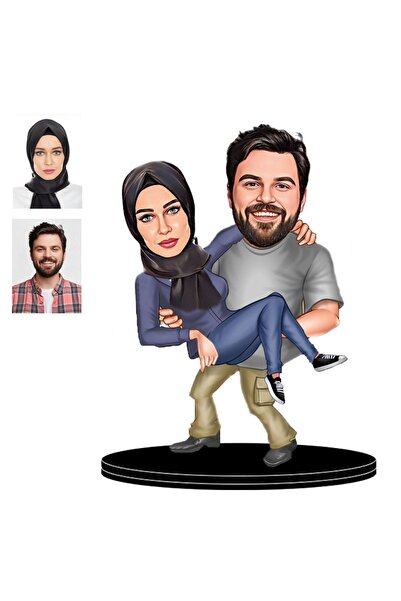 wonderlike Kişiye Özel Çift Figürlü3 2 Adet Anahtarlık Hediyeli 3d Ahşap Bibl...