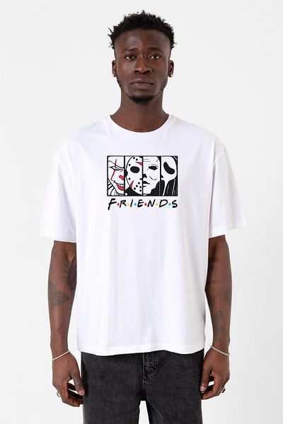 Tshirthane Ανδρικό μπλουζάκι μεγάλου μεγέθους Horror Character Friends White