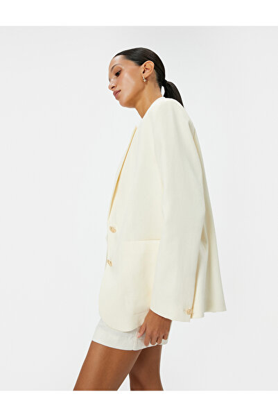 Koton سترة بليزر نسائية من مزيج الكتان باللون البيج