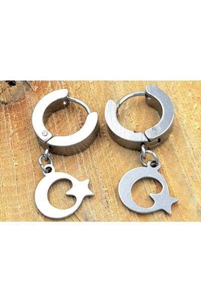 Monalisa Home Unisex Couple Earrings - Steel Silver Color, Crescent and Star