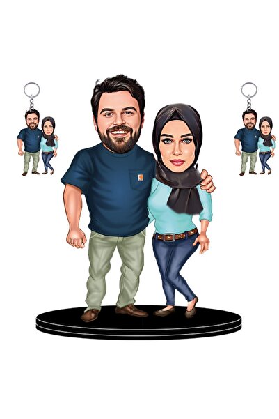 wonderlike Kişiye Özel Çift Figürlü 2 Adet Anahtarlık Hediyeli 3d Ahşap Biblo...