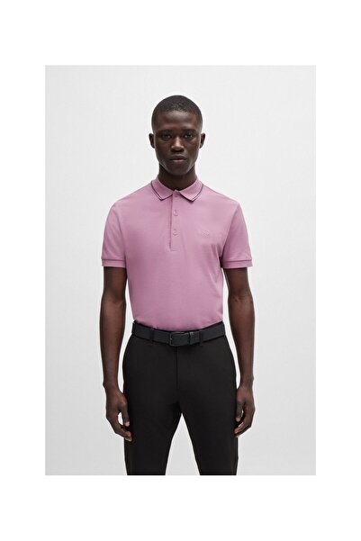BOSS Uygun renkte logolu pamuk-pike dar kesim polo yaka tişört