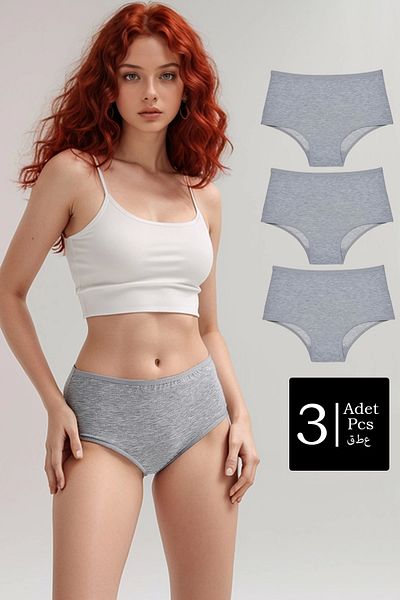 SESUME High Waist Bato Cotton 3-Piece Gray Panties