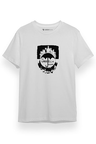 Tshirthane Ανδρικό μπλουζάκι με κοντό μανίκι Umbrella Academy Dark Essential White