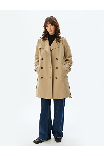 Koton Beige Women's Belted Trench Coat
