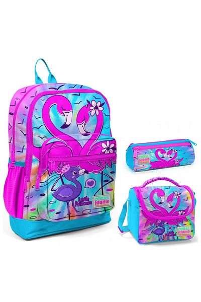 Yaygan CORAL HIGH BLUE PINK FLAMINGO PATTERNED 3-PIECE BAG SET 23730