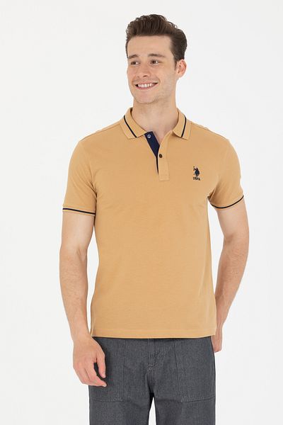 U.S. Polo Assn. Мъжка тениска с поло яка в цвят камила Basic 50264890-VR015