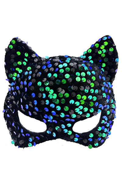 OEM قناع حفلات مزين بالترتر باللونين الأزرق والأخضر على قماش مخملي أسود مقاس ...