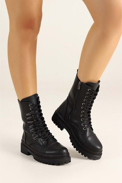 KCMN Feles Lace Stone Detailed Boots Γυναικείες Μπότες Μαύρες